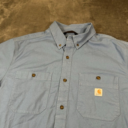 Carhartt Shirt Mens Extra Large Blue Button Up Short Sleeve Relaxed Fit Workwear