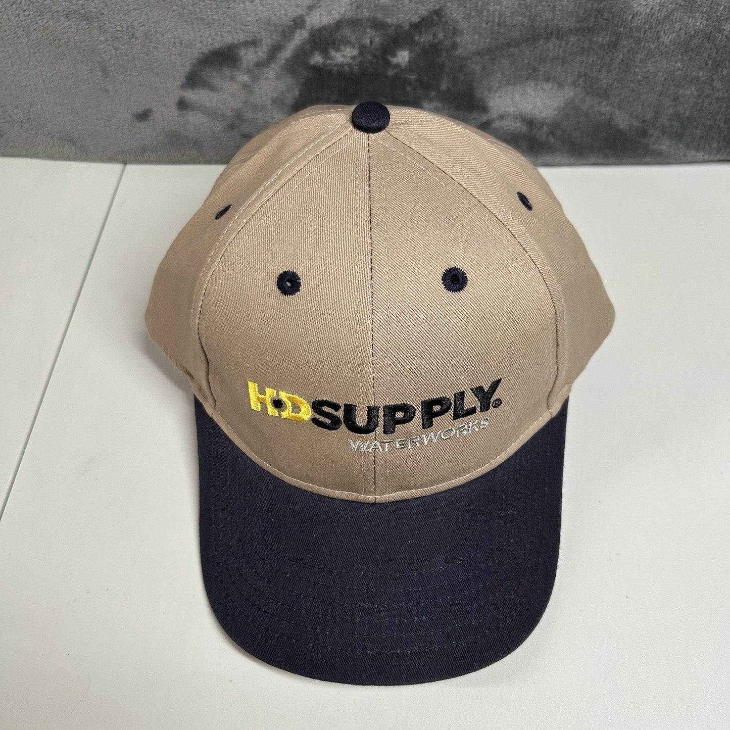 HD Supply Waterworks Baseball Hat Cap Mens Strap Back Tan Navy Adjustable New
