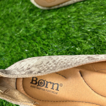 Born Adour Flats Womens 7 M Gray Beige Snakeskin Leather Shoes Slip On Casual