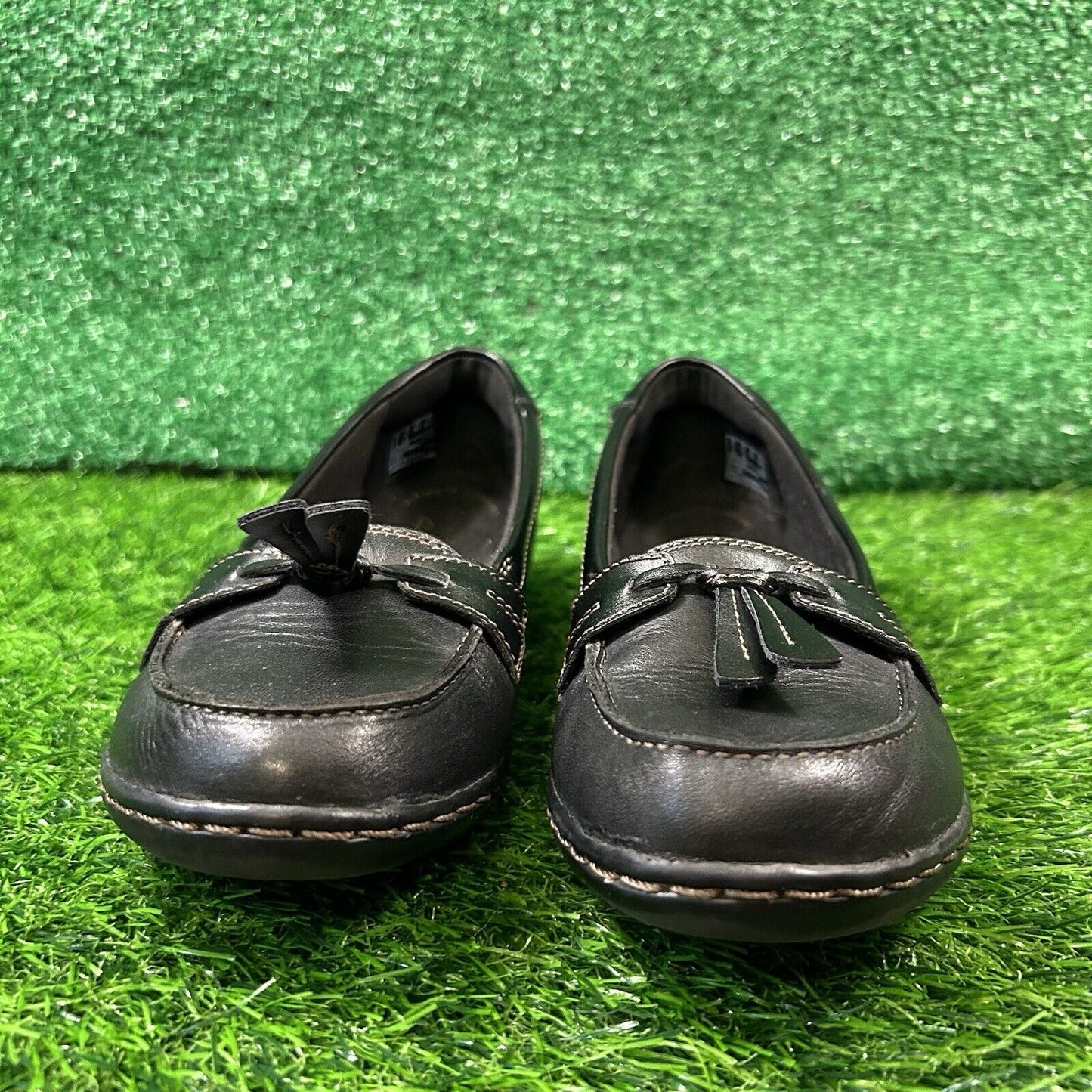 Clarks Ashland Bubble Loafers Womens 5.5 M Black Leather Shoes Comfort Tasseled