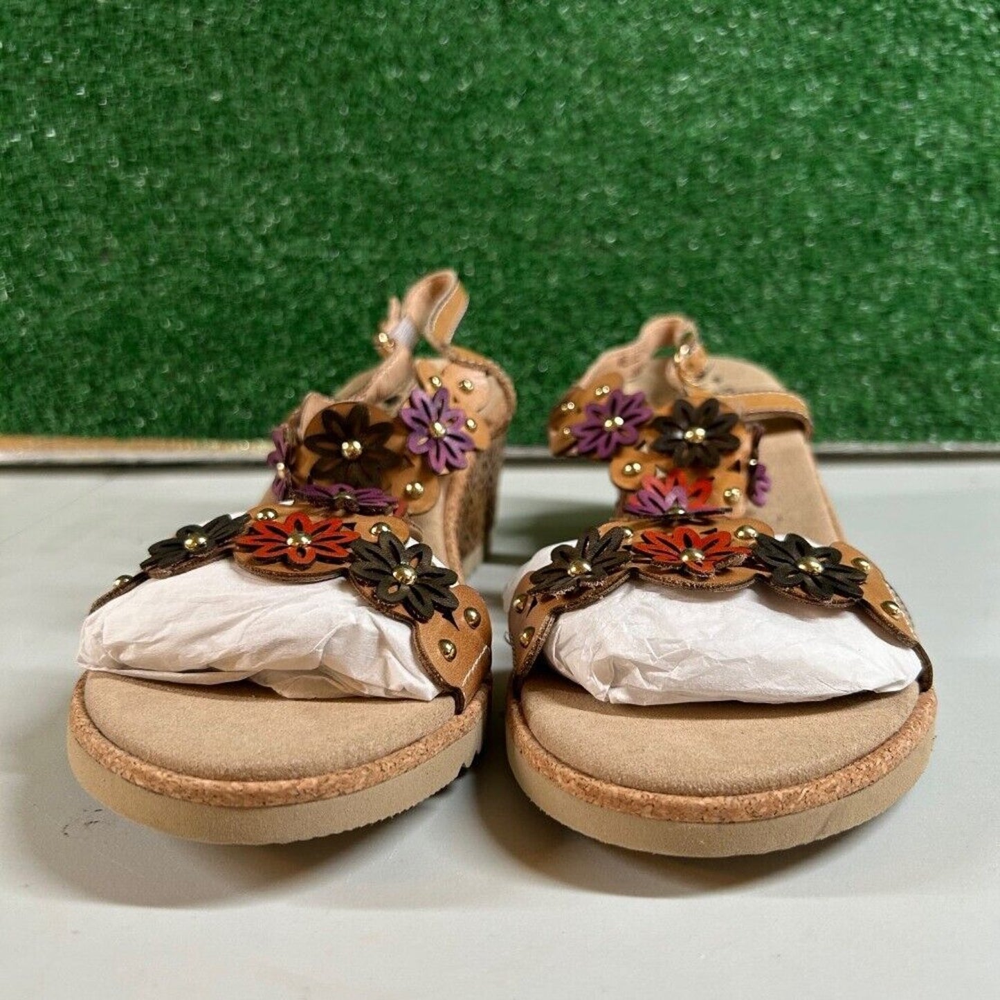 L'Artiste Spring Step Wellesta Floral Wedge Sandals Leather Comfort Womens 9 /40