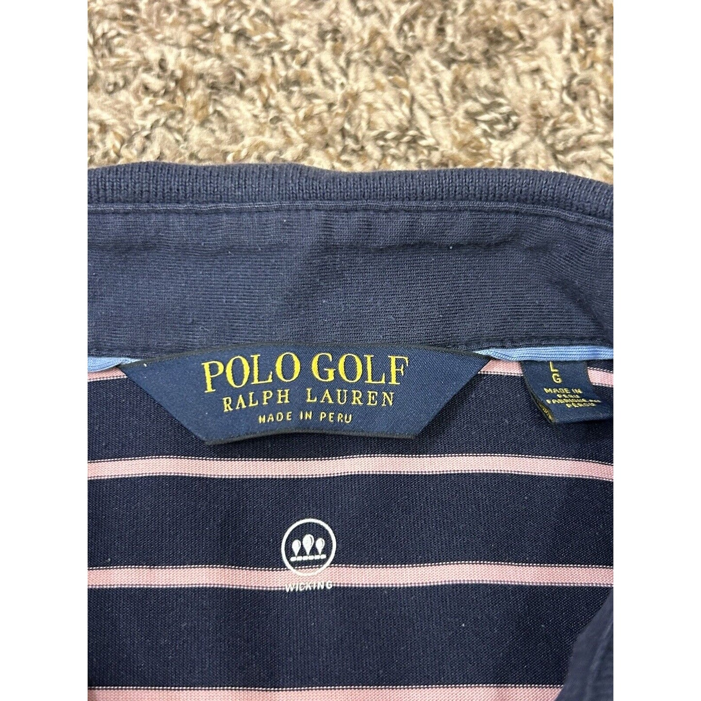 Polo Ralph Lauren Polo Shirt Mens Large Blue Pink Striped Short Sleeve Golf Work