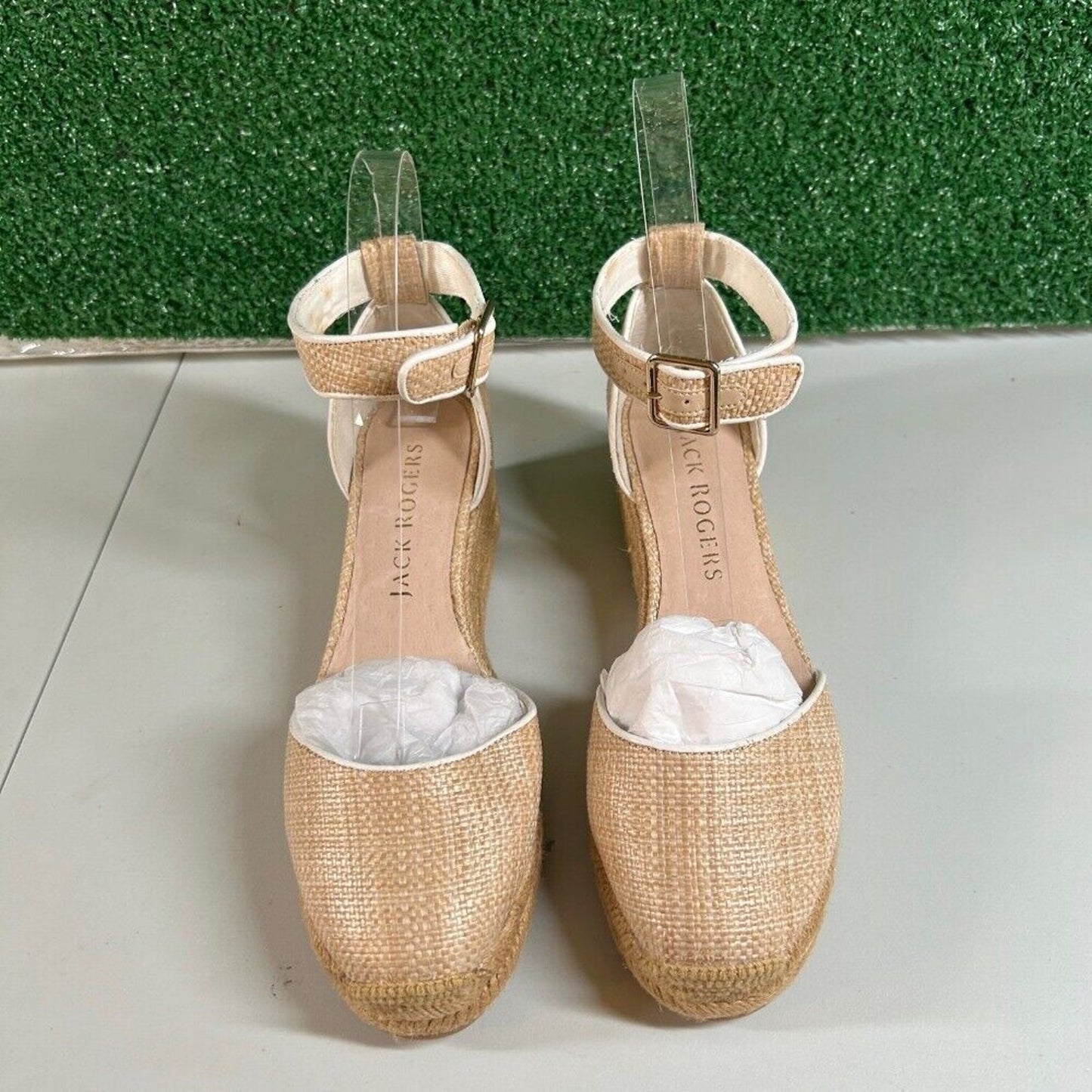 Jack Rogers Palmer Espadrille Wedge Sandals Ankle Strap Beige Womens 7.5 M