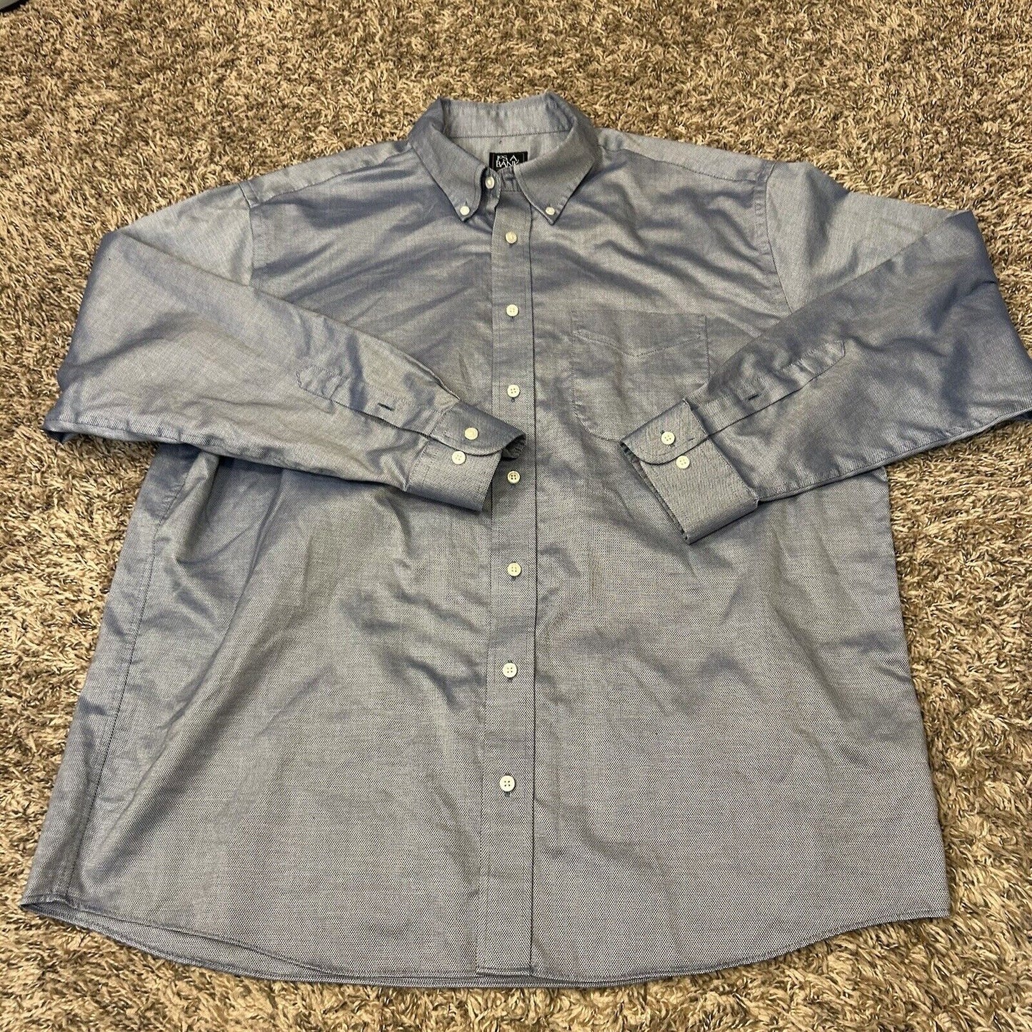Jos A Bank Traveler Shirt Mens Extra Large Blue Button Up Long Sleeve Geometric