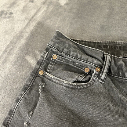 American Eagle Jeans Mens 32x32" Black Straight Denim Pants Distressed Ripped