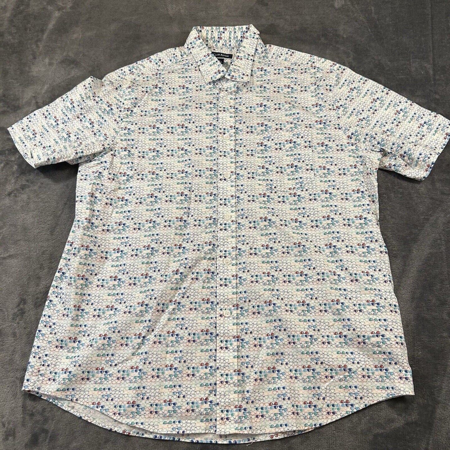 Club Room Shirt Mens Large White Glasses Graphic Button Up Short Sleeve AOP