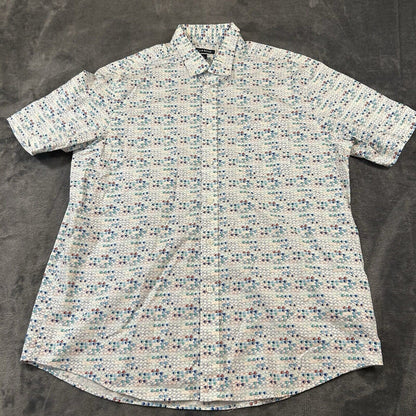 Club Room Shirt Mens Large White Glasses Graphic Button Up Short Sleeve AOP