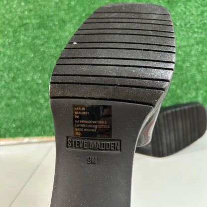 Steve Madden Harlin Platform Sandals Block Heel Slide On Mule Black Womens 9