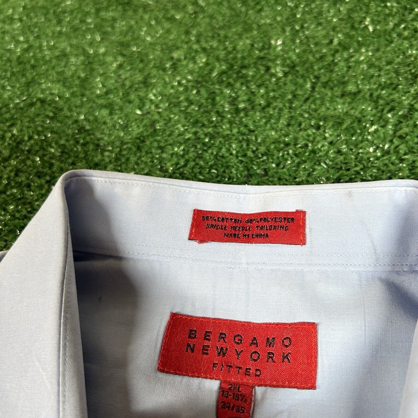 Bergamo New York Shirt Mens XXL 2XL Blue 18-18.5 34/35 Button Up Long Sleeve