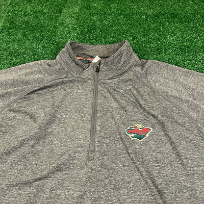 Minnesota Wild Sweater Mens Extra Large Gray Pullover Sweatshirt 1/4 Zip NHL