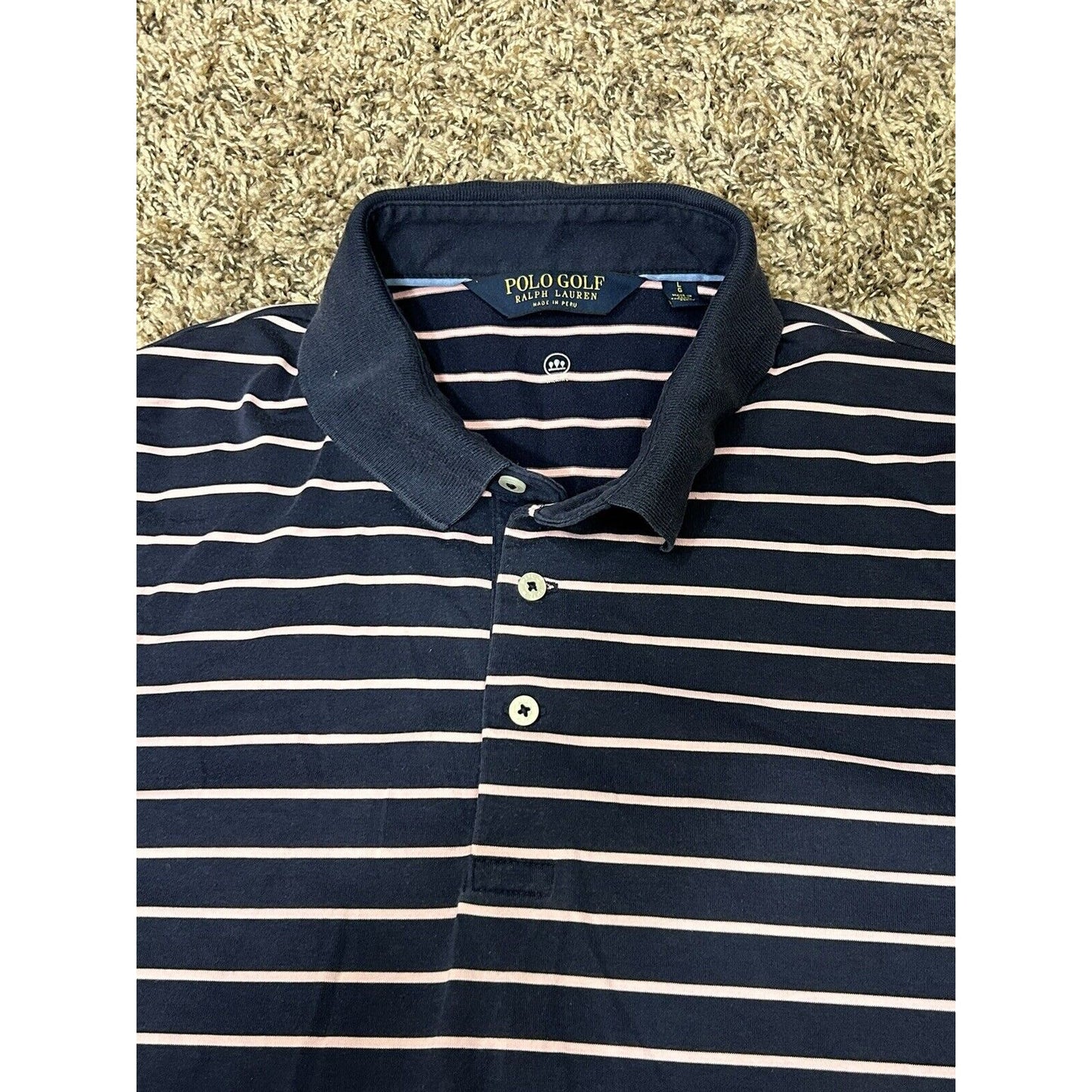 Polo Ralph Lauren Polo Shirt Mens Large Blue Pink Striped Short Sleeve Golf Work