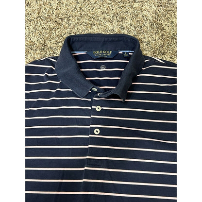 Polo Ralph Lauren Polo Shirt Mens Large Blue Pink Striped Short Sleeve Golf Work