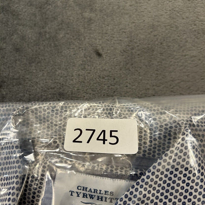 Charles Tyrwhitt Shirt Mens 16.5 35 Blue White Geometric Button Up Long Sleeve