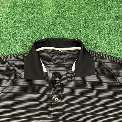 Nike Golf Polo Shirt Mens Medium Black White Striped Short Sleeve Dri-fit Preppy