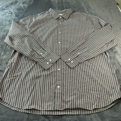 Gap Shirt Mens XXL 2XL Pink Gray Striped Button Up Long Sleeve Work Colorful