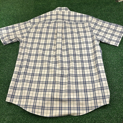 Jos A Bank Shirt Mens Large Blue White Plaid Button Up Short Sleeve Preppy Work