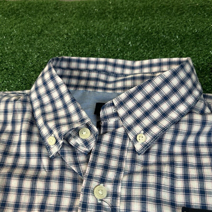 Chaps Shirt Mens Large Blue Pink Check Easy Care Button Up Long Sleeve New