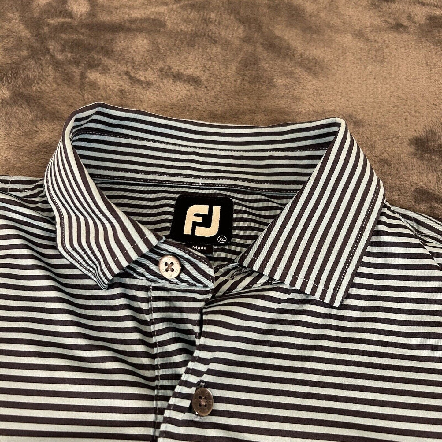 Footjoy Golf Polo Shirt Mens Extra Large Blue Black Striped Short Sleeve Stretch