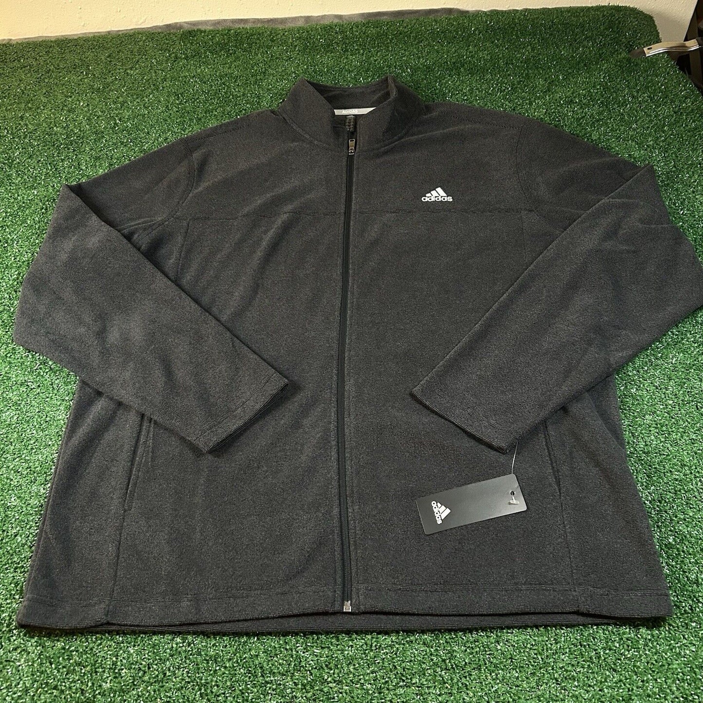 Adidas Golf Fleece Jacket Mens 2XL XXL Gray Black Striped Full Zip Heather NEW