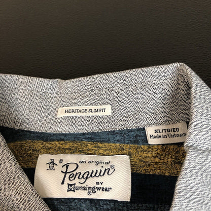 Penguin Munsingwear Shirt Mens Extra Large Blue Yellow Striped Heritage Slim New