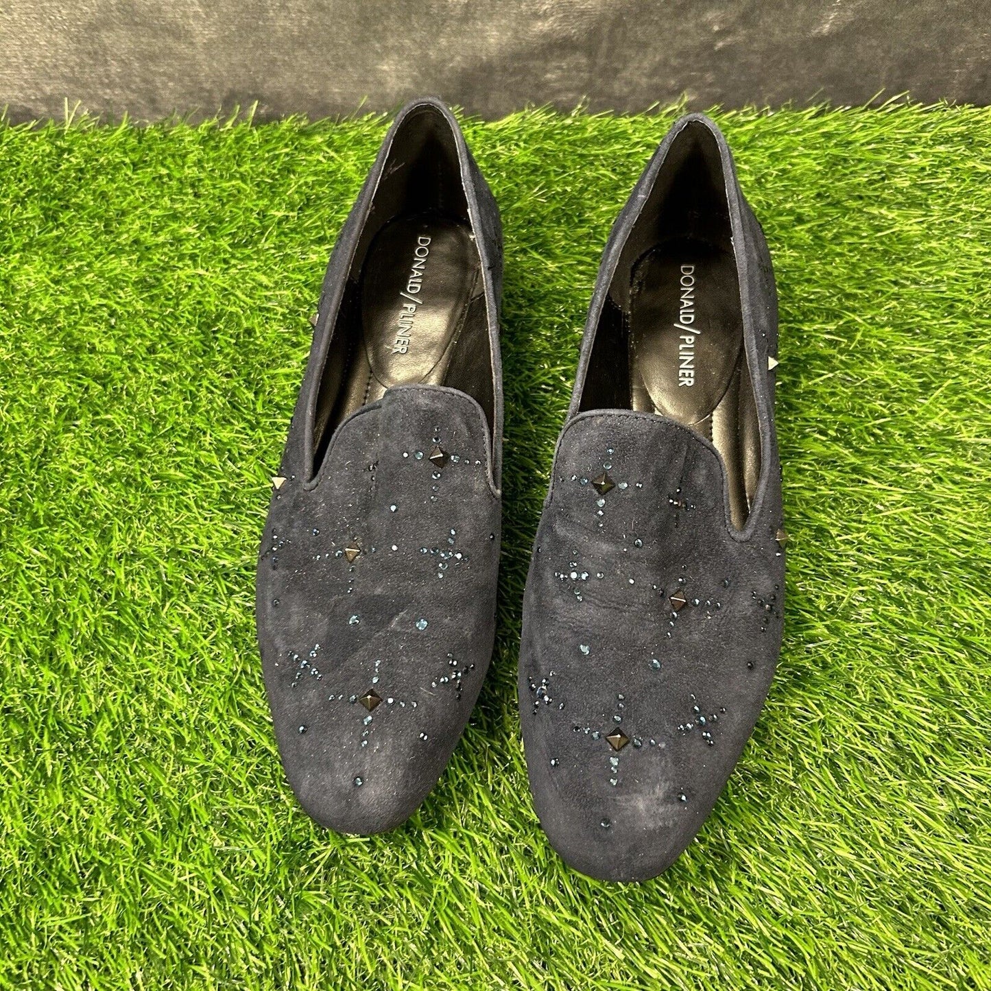 Donald Pliner Loafer Womens 6.5 M Blue Shoe Suede Leather Slip On Studded Luxxsp