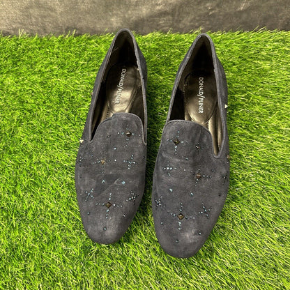 Donald Pliner Loafer Womens 6.5 M Blue Shoe Suede Leather Slip On Studded Luxxsp